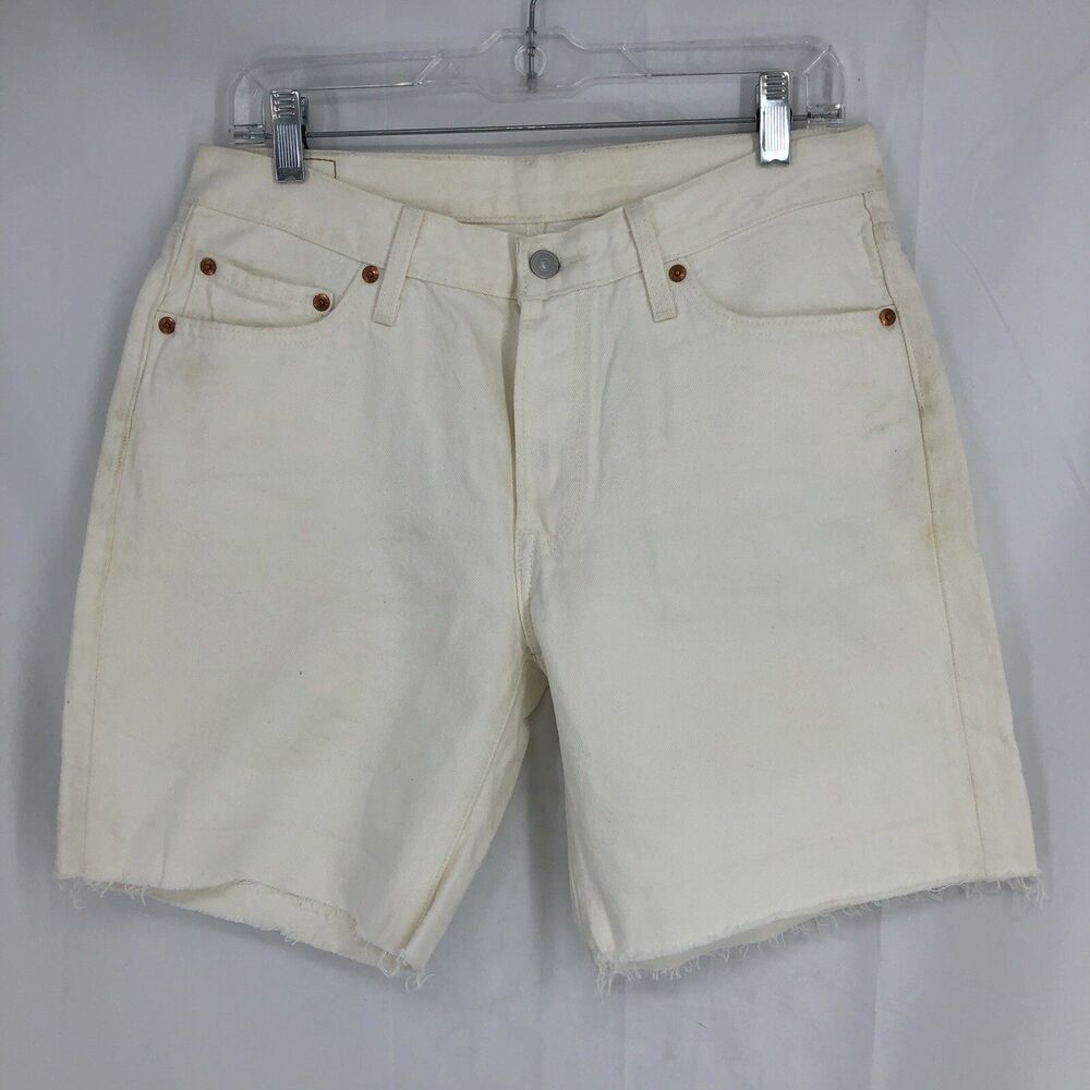 Levis 501 Button Fly Original Cutoff Ivory White Chino Shorts Womens 29 (32x8)